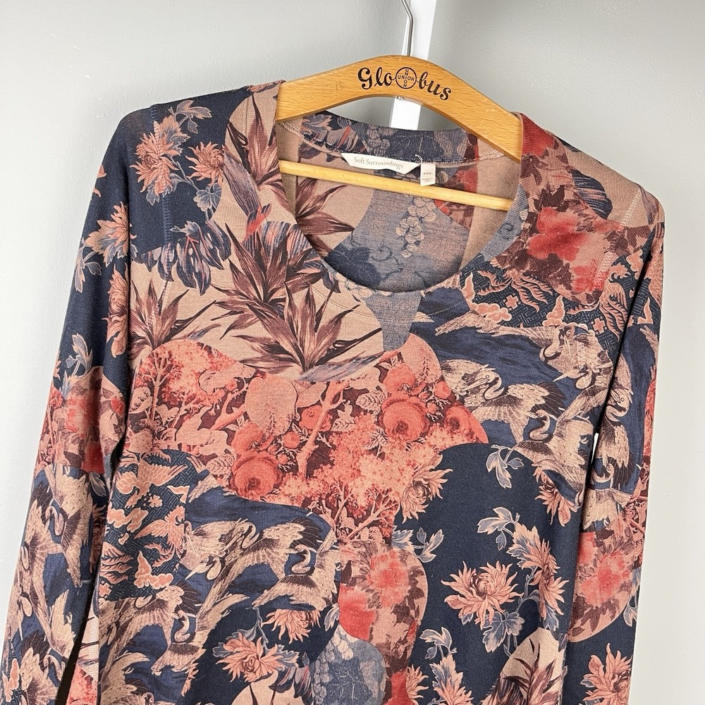 Soft Surroundings Knit Top Womens PXS Asian Floral Print Tunic Sweater‎